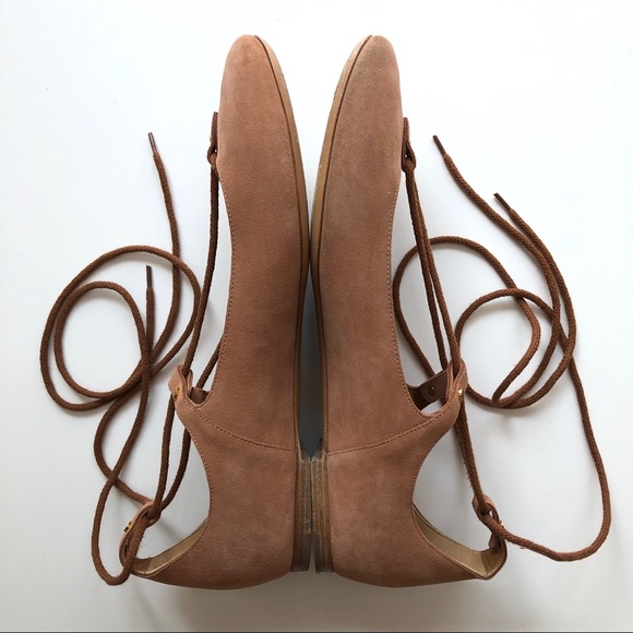 Chloé Brown Leather Suede Ankle Wrap Tie Up Flats - Picture 5 of 8